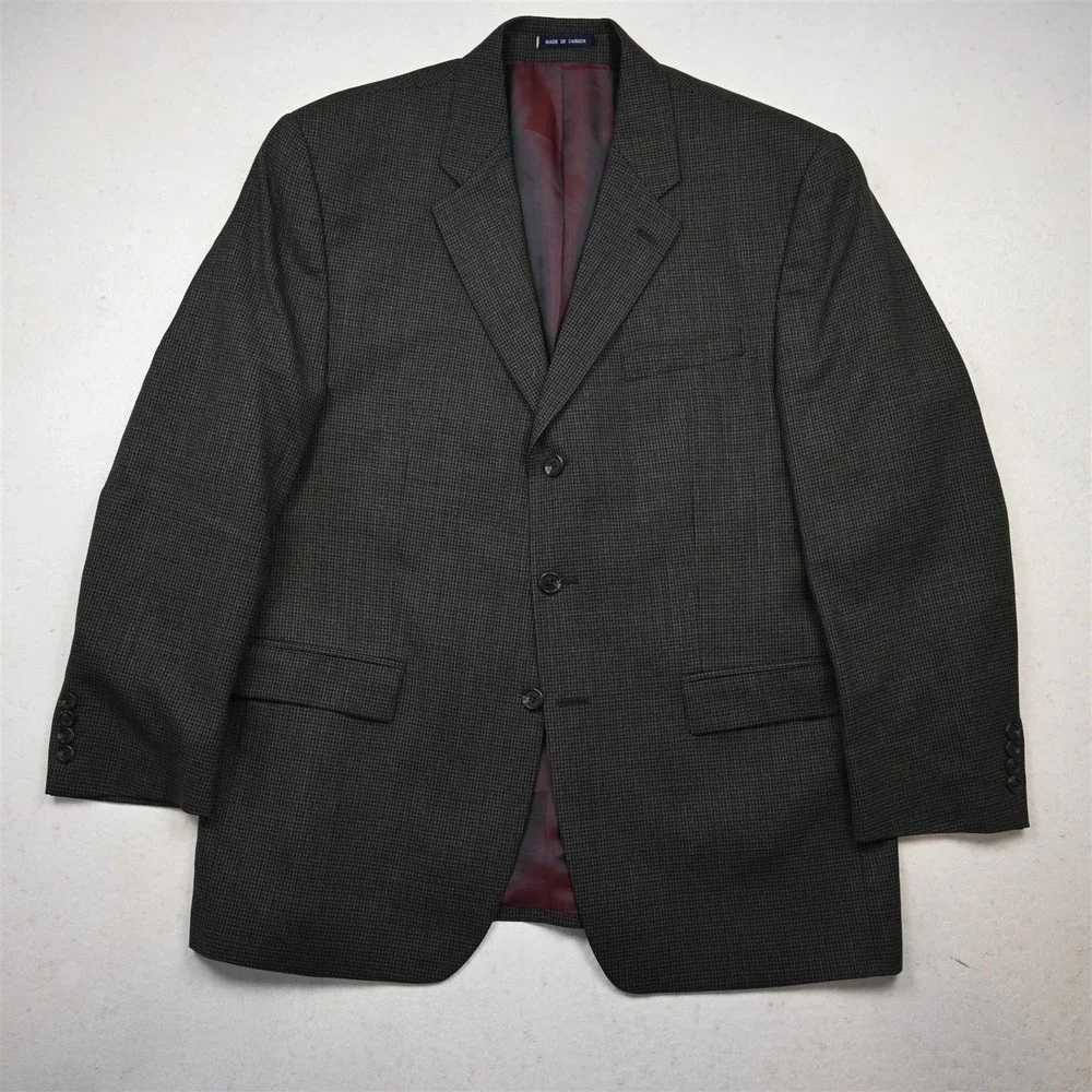 Vtg Ralph Lauren‎ Blue Label 44R Gray Houndstooth 100% Wool Blazer Sport Coat